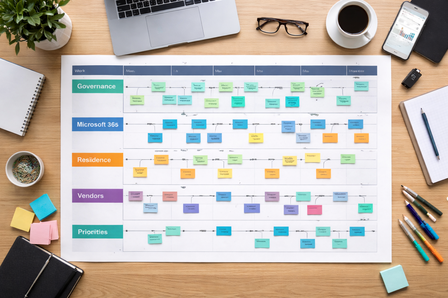 Roadmap board showing prioritised technology workstreams.